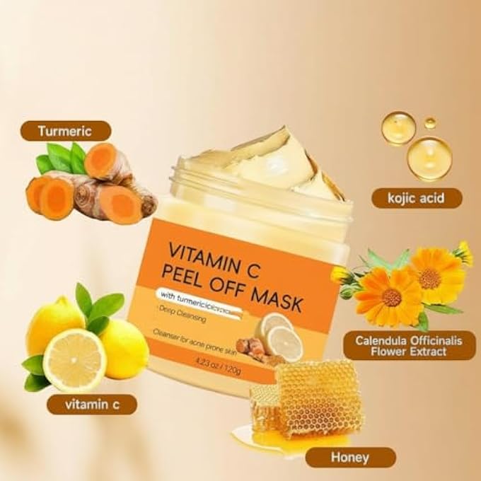 KASTWAVE VITAMIN C CLAY MASK, TURMERIC CLAY MASK FOR FACE, SMOOTH & RADIANT SKIN, PEEL OFF MASK FOR DARK SPOTS, DULL SKIN, SKINCARE FACIAL MASK FOR CONTROLLING OIL AND REFINING PORES - Image 3